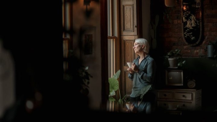 older adult morning coffee window