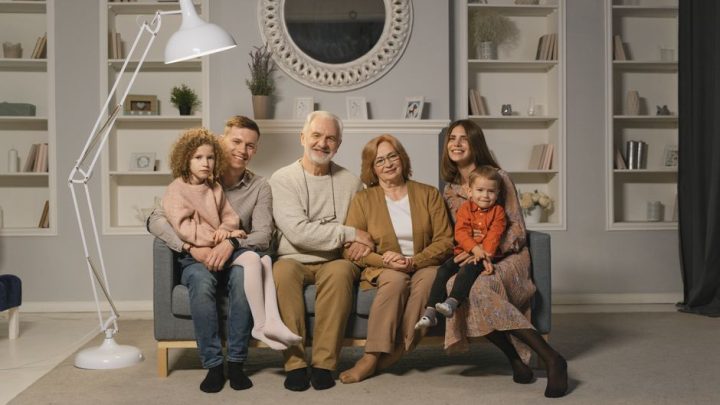family gathered living room