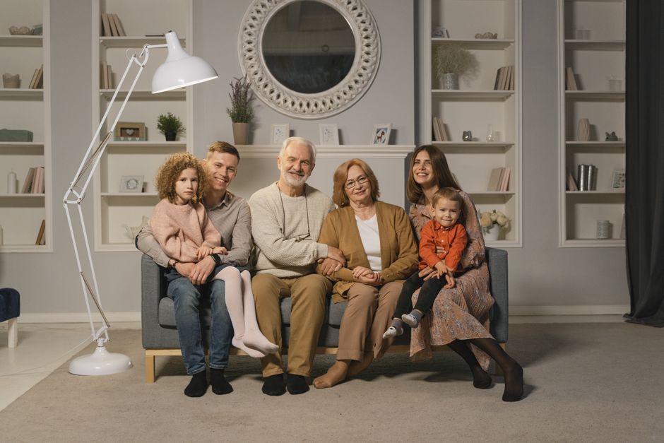 family gathered living room