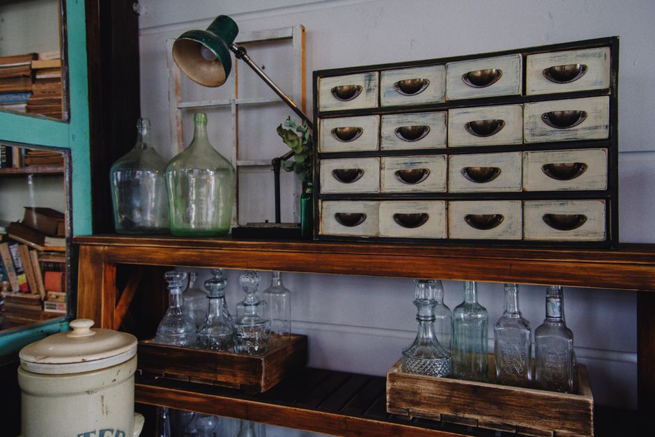medicine bottles organised shelf