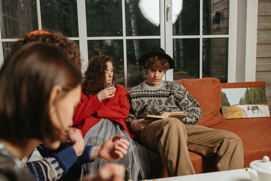 family gathered living room afternoon