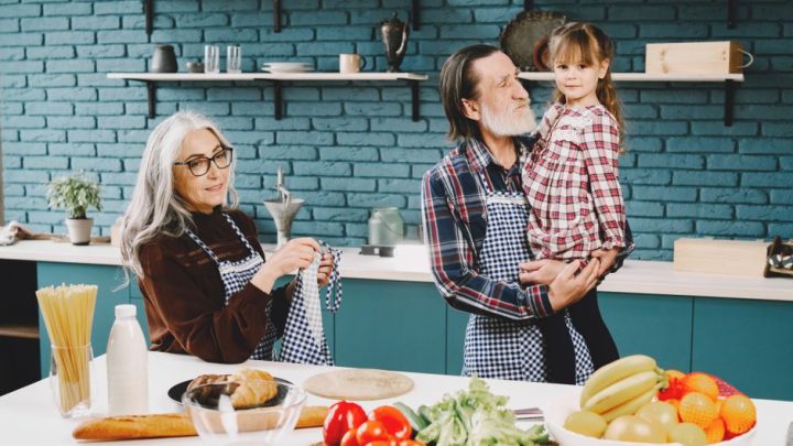 older adult family kitchen afternoon