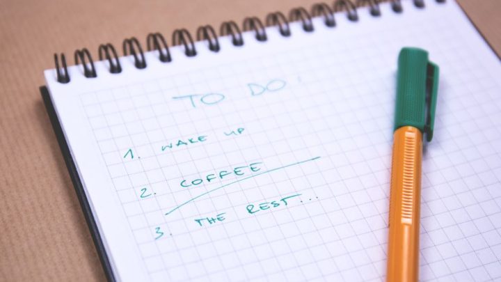 notebook pen morning coffee